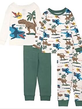Kids Green Dino Print Pajama Set - 2 Pack